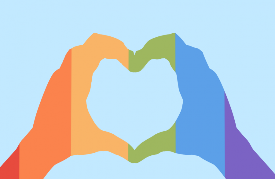 Two hands forming a heart with a rainbow overlay. Around 300,000 same-sex couples have gotten married since its legalization.
