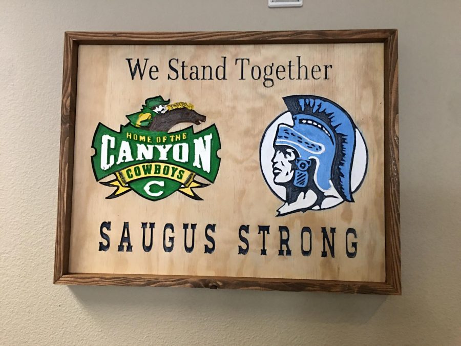 This memorable sign is currently hanging up in the Canyon High School office, and similar signs can be found in administrative offices across the district with their respective logos.