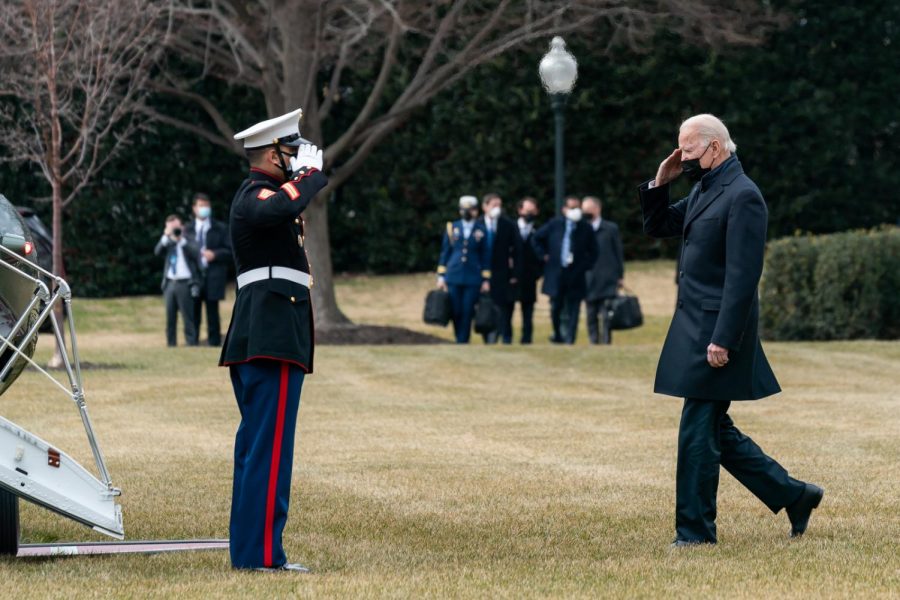 President+Joe+Biden+salutes+a+U.S.+Marine+as+he+prepares+to+board+Marine+One+on+the+South+Lawn+of+the+White+House+Friday%2C+Jan.+29%2C+2021%2C+before+departing+for+Walter+Reed+National+Military+Medical+Center+in+Bethesda%2C+Maryland.