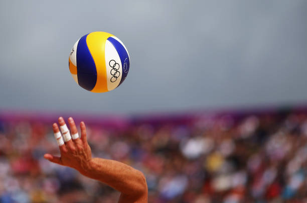 The+ball+is+served+during+the+Mens+Beach+Volleyball+Round+of+16+match+between+Switzerland+and+Poland.
