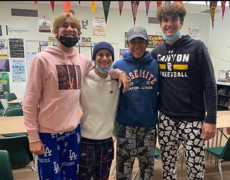 Leadership trainers, Shane Wilson, Ryan Leskin, Pablo Rodriguez, and Matt Heyne went for the hoodie and pajama pants on Monday.