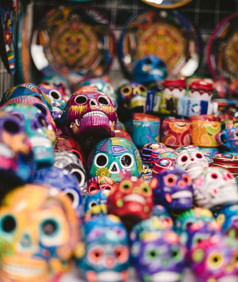 Colorful Skulls for sale in Mexico City during Dia de los Muertos.