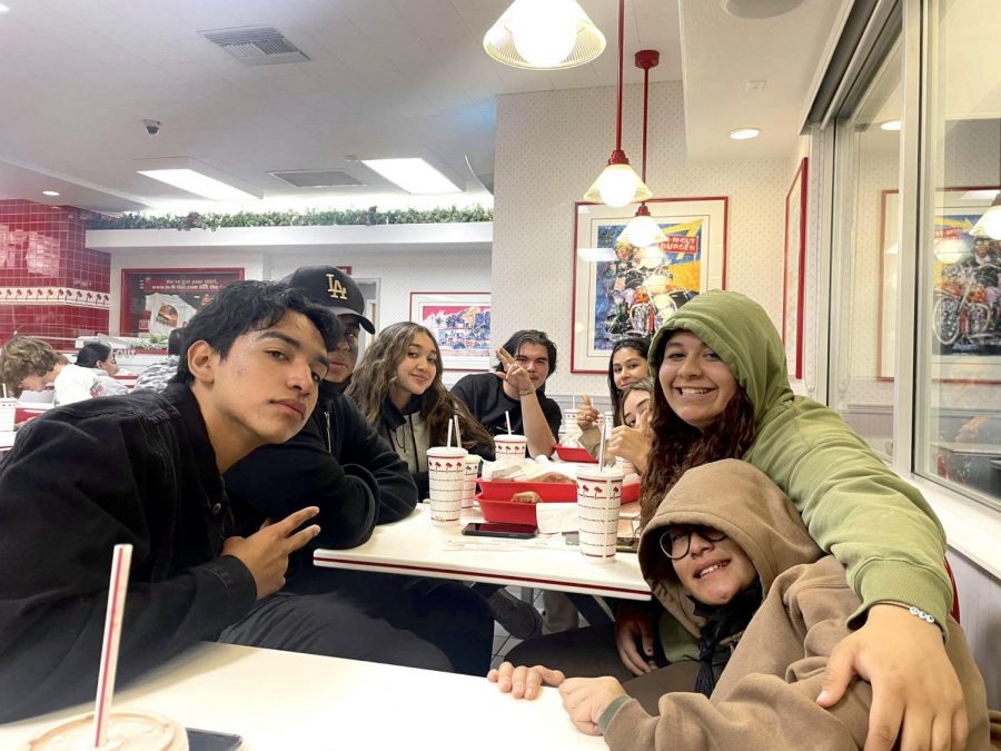 A group of seniors enjoying In-N-Out after a fun time at the game!