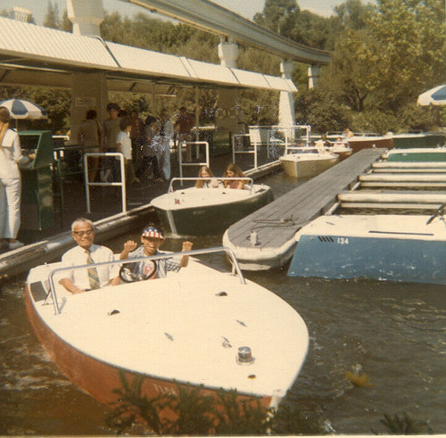 People Departing away from the loading dock of Disneys Motorboat Cruise. 1970’s
