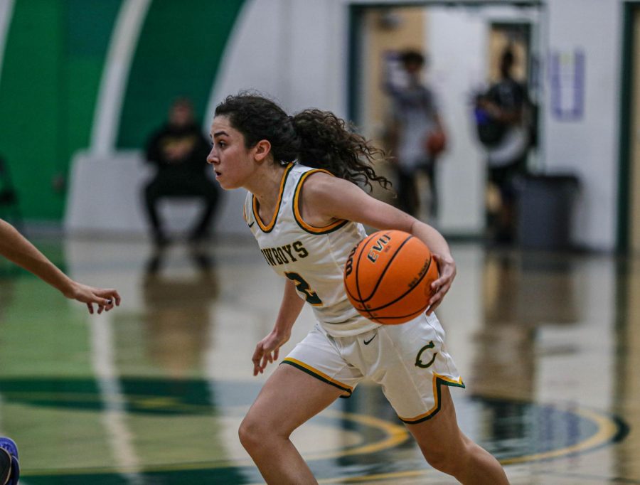 Foothill League Player of the Year, junior Aaliyah Garcia, scans the court while looking to score.