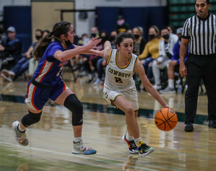 Foothill League Player of the Year, junior Aaliyah Garcia, drives by her defender.