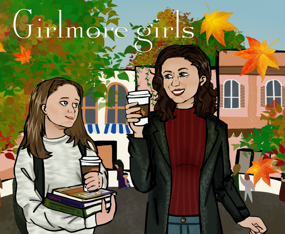Lorelai and Rory Gilmore enjoy coffees together while walking around Stars Hollow.