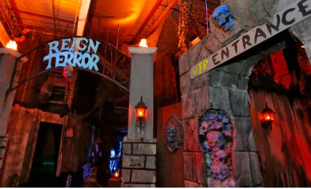 This is the entrance to the Reign of Terror, which is starting its 18th year on Saturday. The attraction, at the Janss Marketplace in Thousand Oaks, includes 100 rooms decorated in eight different themes, from a haunted mine to a lab where experiments have gone very, very wrong.