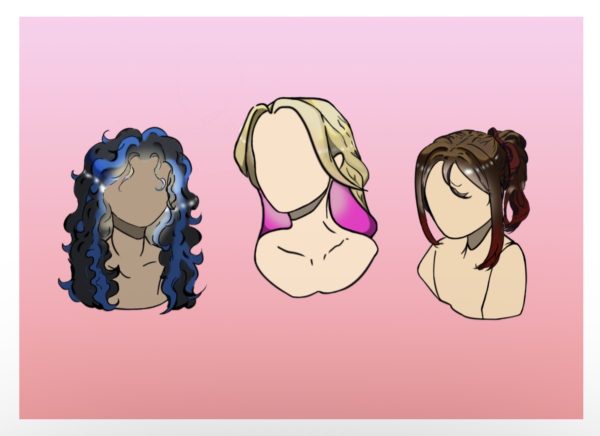 A drawing of colorful dyes on different hair textures.