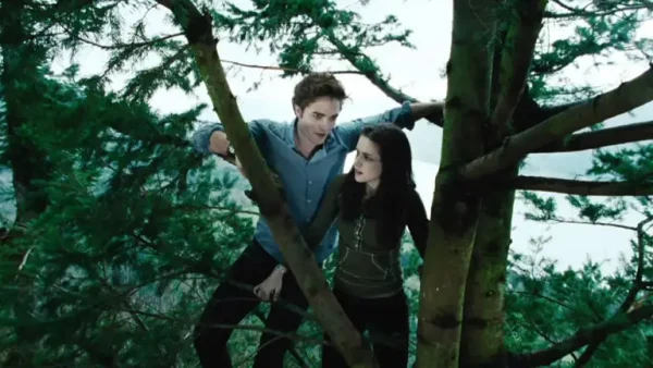Edward Cullen and his spider monkey, Bella Swan, hiding in the tree tops.