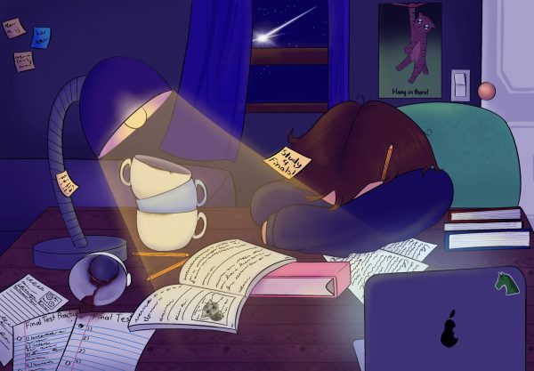 A stressed student preparing for finals without having read this article yet!