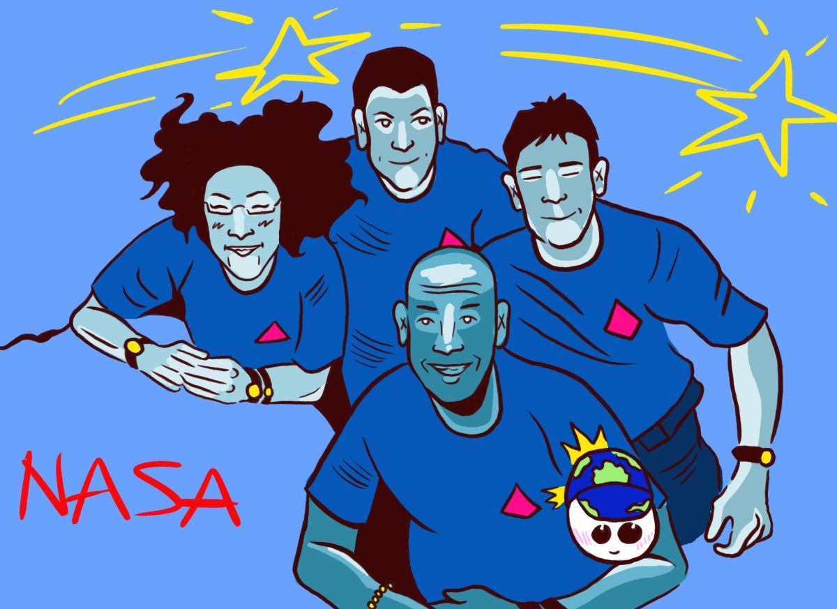A drawing of the four astronauts for the Artemis II mission