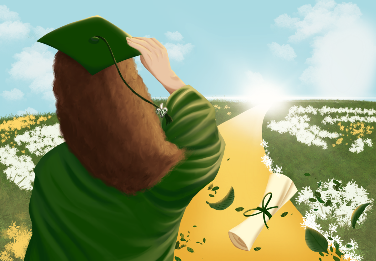 Graphic of a Canyon High School graduate looking forward to the bright and beautiful path that’s ahead of them.