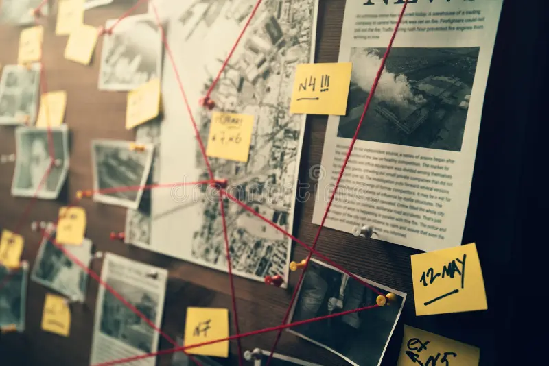 A murder investigation board.