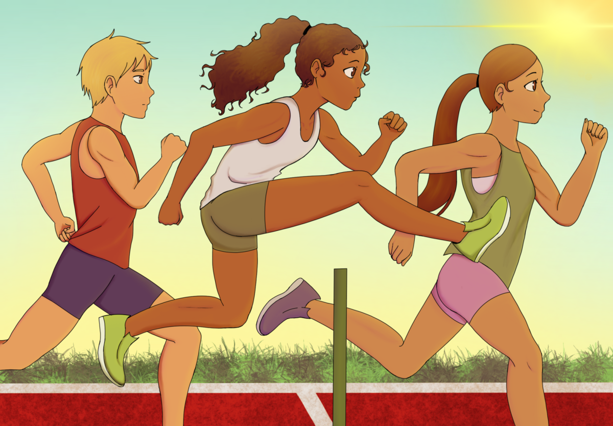 Athletes participating in their events. 
